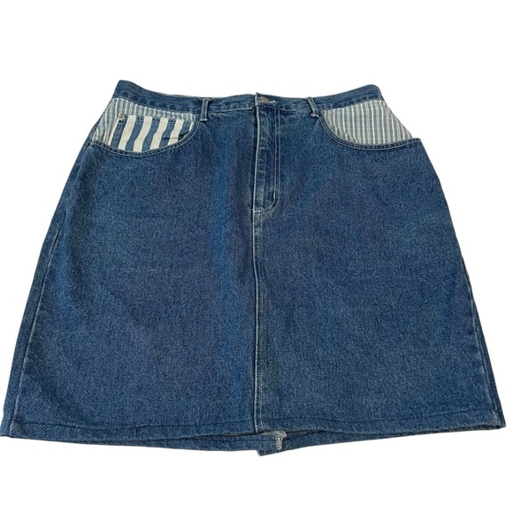Vintage Gitano 90s Denim Skirt Women’s 20W | Striped Pocket A-Line Jean Skirt - Picture 1 of 7